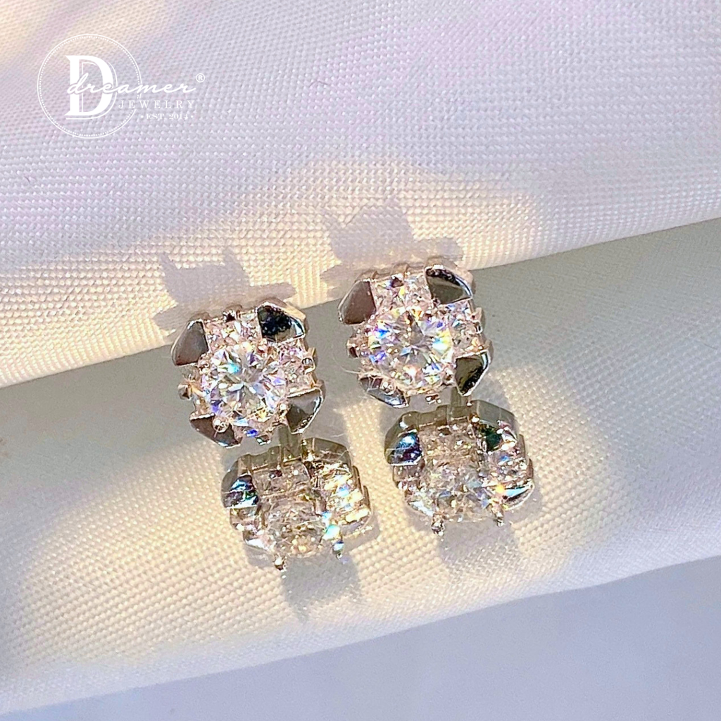 Modern Square Halo Moissanite Stud Earrings – White Gold Plated 925 Silver