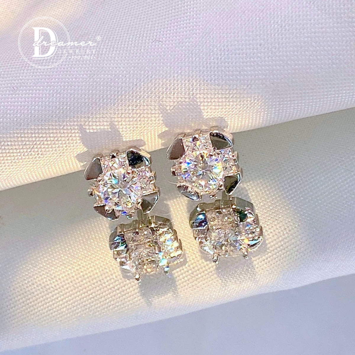 Modern Square Halo Moissanite Stud Earrings – White Gold Plated 925 Silver