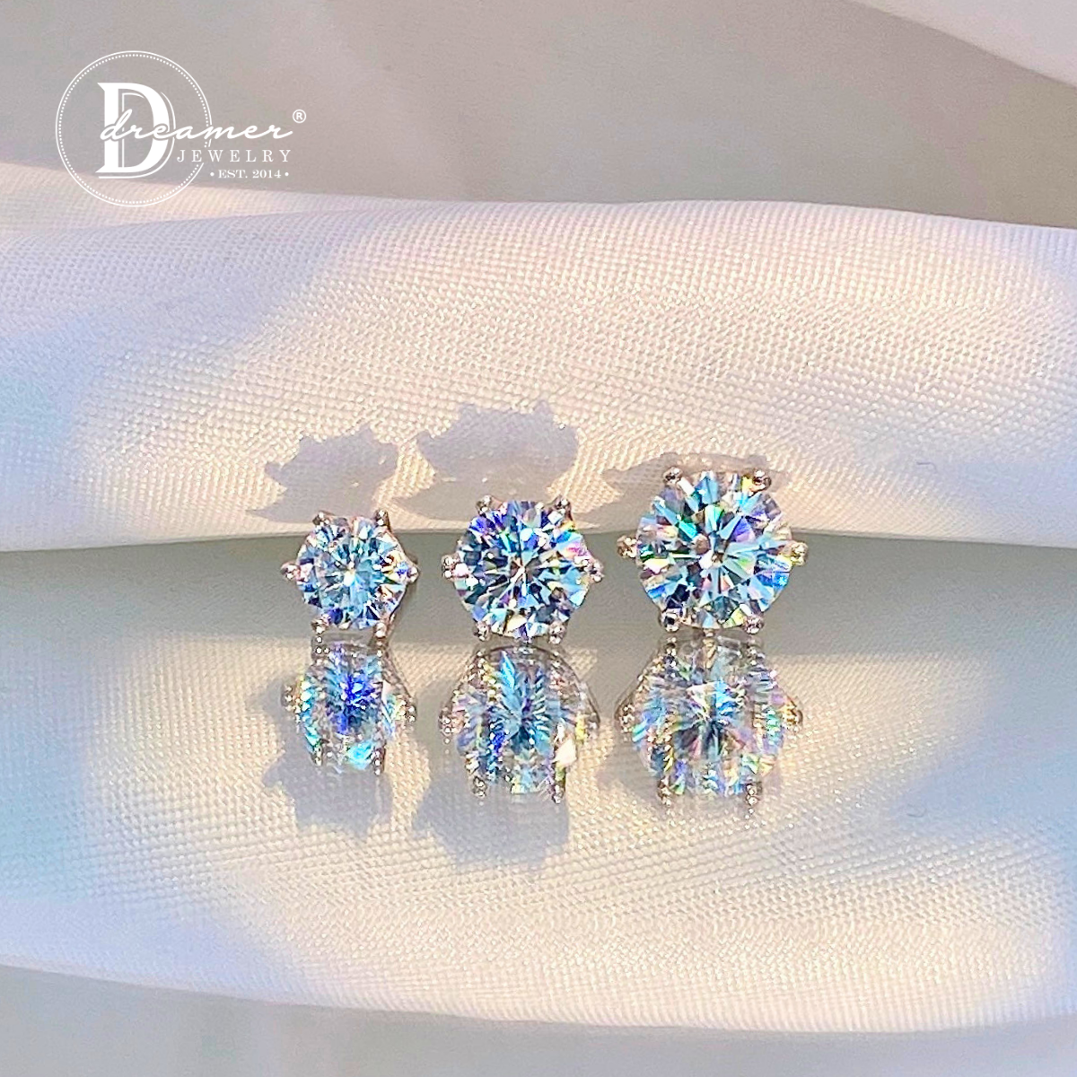 Classic 6-Prong Solitaire Moissanite Earrings – White Gold Plated 925 Silver