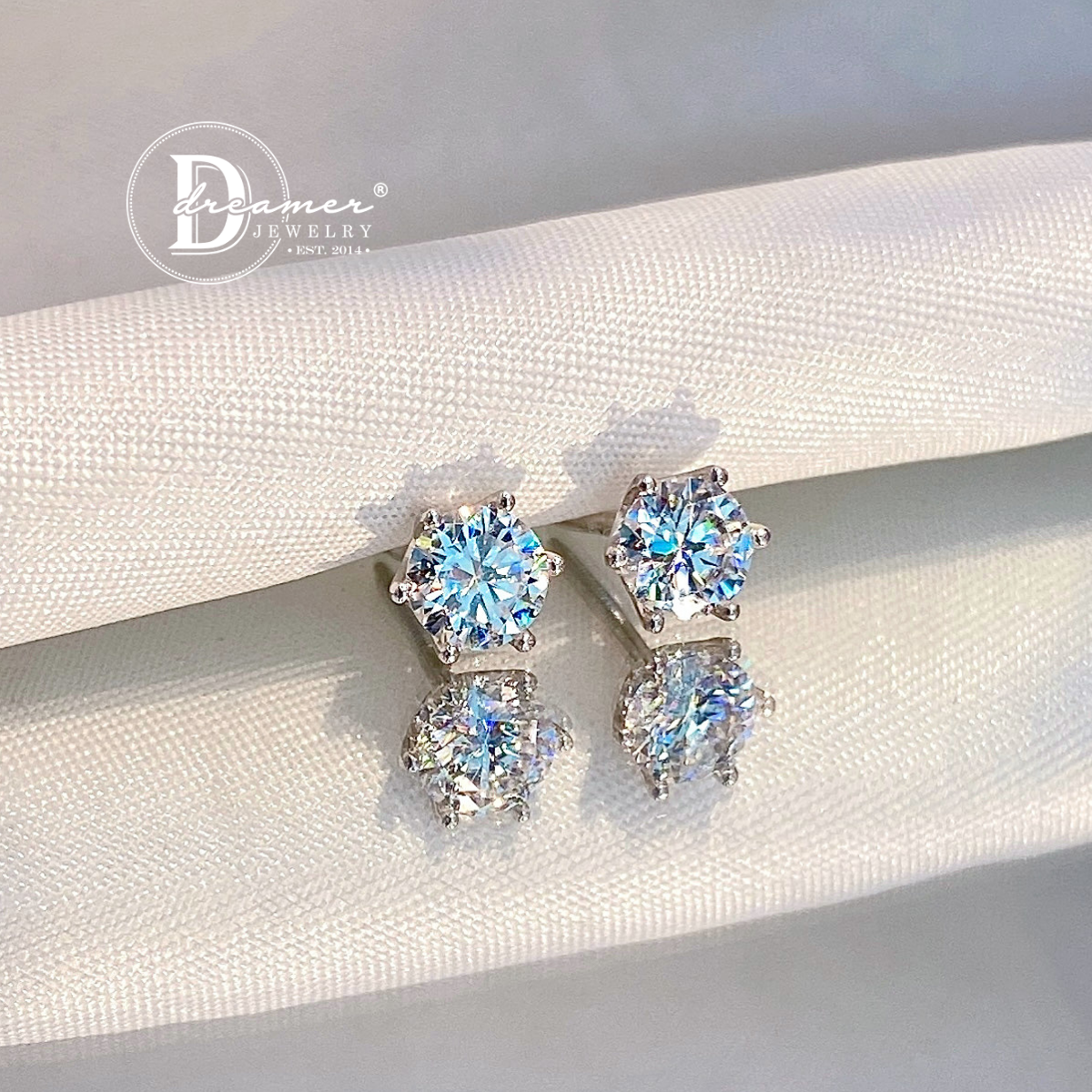 Classic 6-Prong Solitaire Moissanite Earrings – White Gold Plated 925 Silver