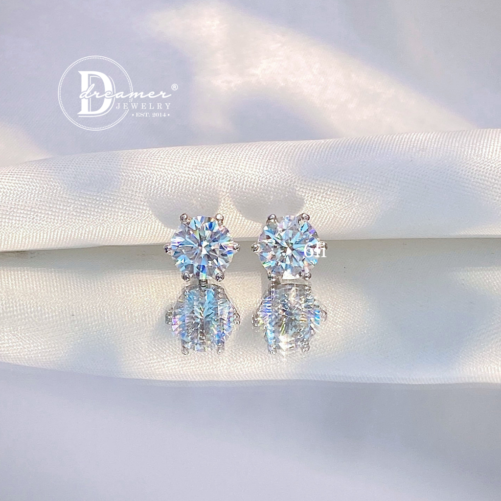 Classic 6-Prong Solitaire Moissanite Earrings – White Gold Plated 925 Silver