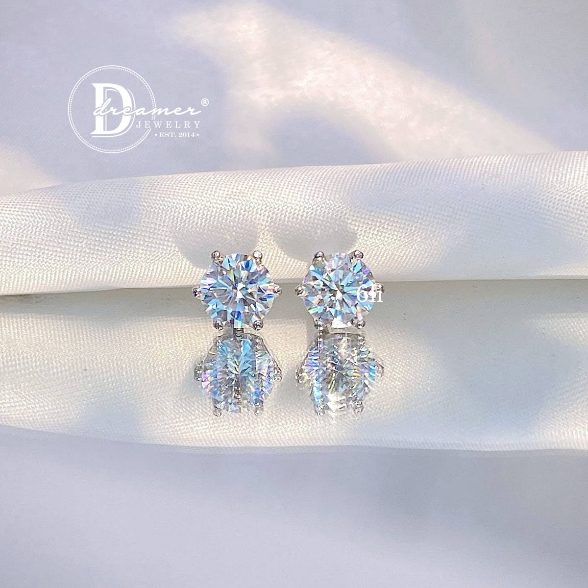 Classic 6-Prong Solitaire Moissanite Earrings – White Gold Plated 925 Silver