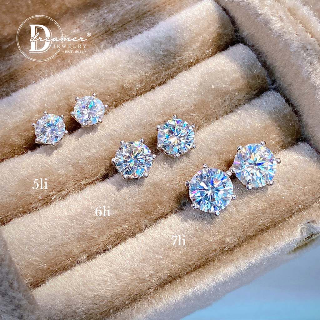 Classic 6-Prong Solitaire Moissanite Earrings – White Gold Plated 925 Silver