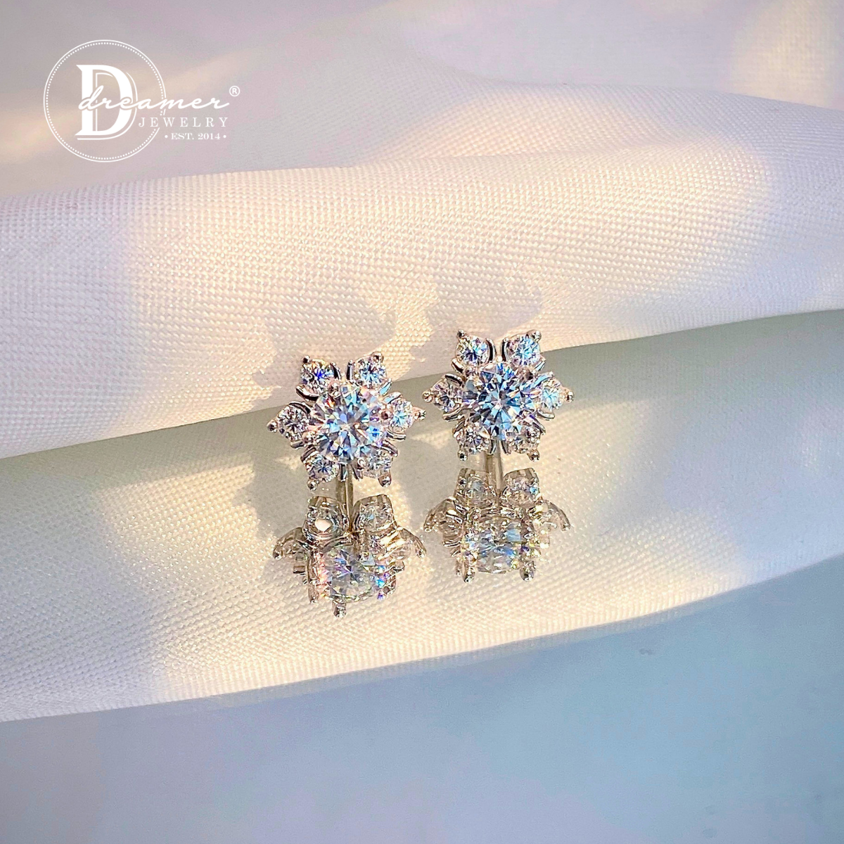 Snowflake Cluster Moissanite Stud Earrings – White Gold Plated 925 Silver