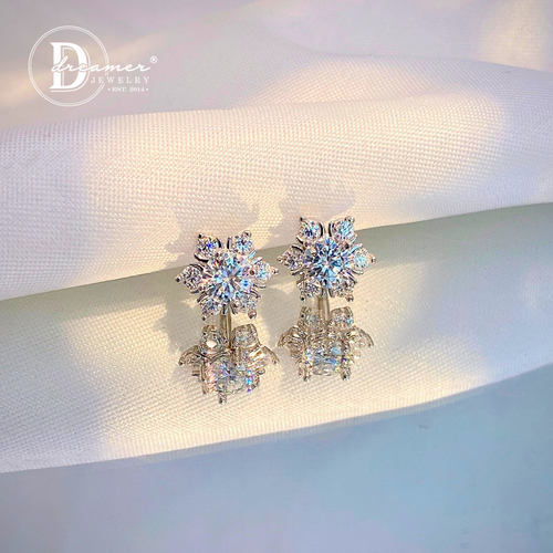 Snowflake Cluster Moissanite Stud Earrings – White Gold Plated 925 Silver