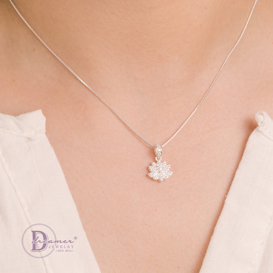 Dây Chuyền Mặt Hoa Sen Đính Full Đá - Vietnam Lotus Silver Necklace