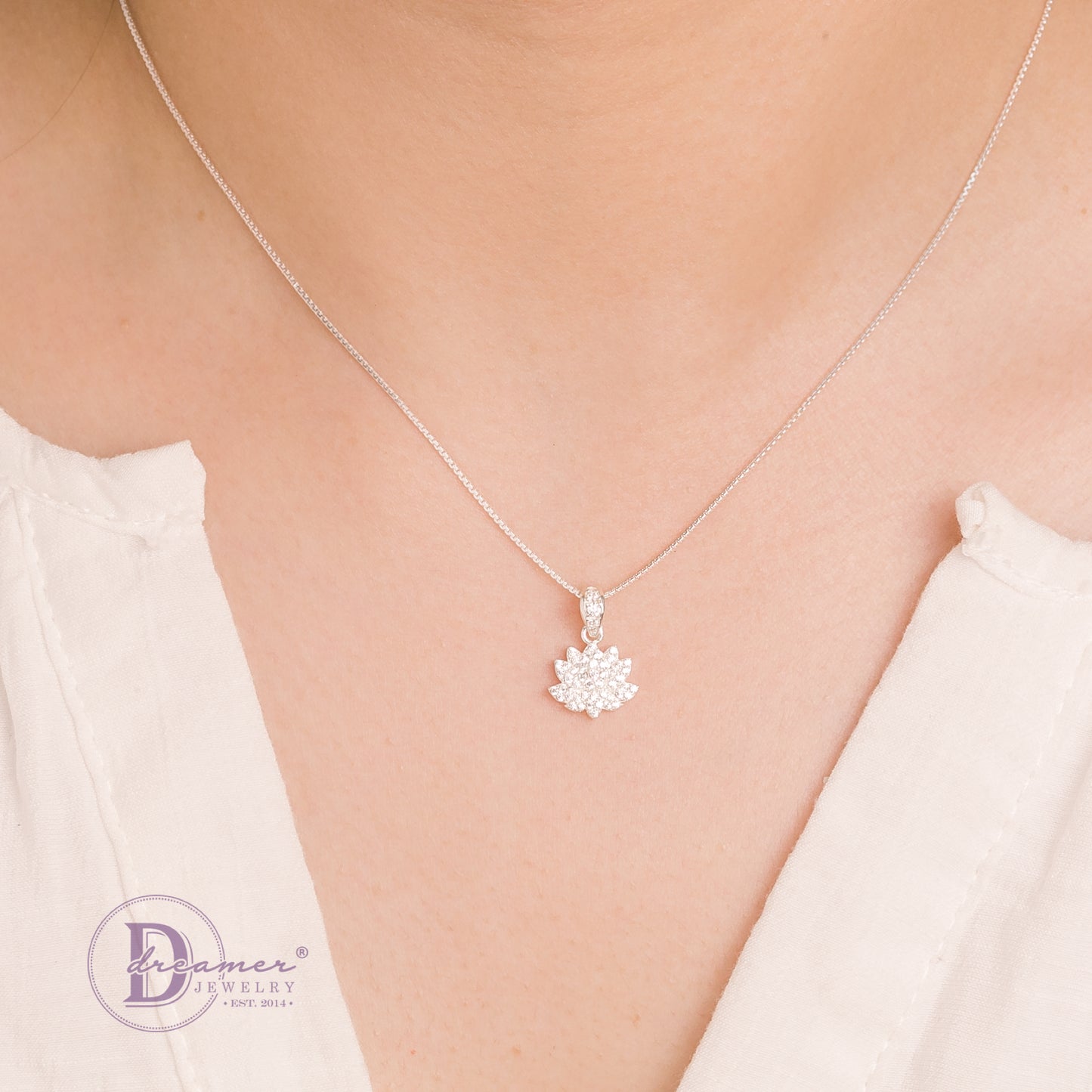 Dây Chuyền Mặt Hoa Sen Đính Full Đá - Vietnam Lotus Silver Necklace