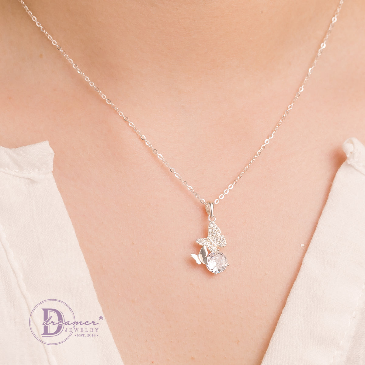 Dây Chuyền Bạc 925 Mặt Bướm Đính Đá & Viên Đá Solitaire Lấp Lánh (Fairy Butterfly)