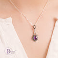 Dây Chuyền Bạc 925 Mặt Đá Thạch Anh Tím Amethyst Cabochon Giọt Nước Vintage (Limited Edition)