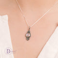 Dây Chuyền Bạc 925 Mặt Đá Mặt Trăng Moonstone Cabochon Họa Tiết Lá Cây (Limited Edition)