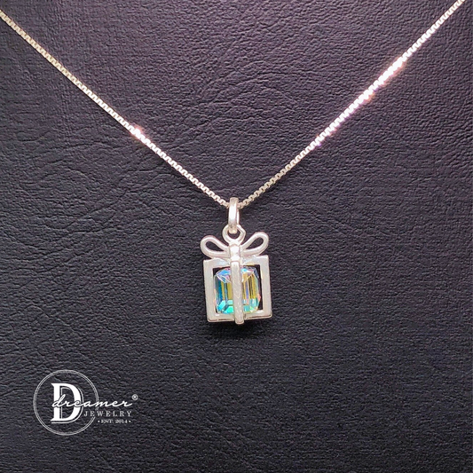 Dây Chuyền Hộp Quà Đính Đá Xinh Xắn - Sparkling Gift Box Pendant Silver Necklace