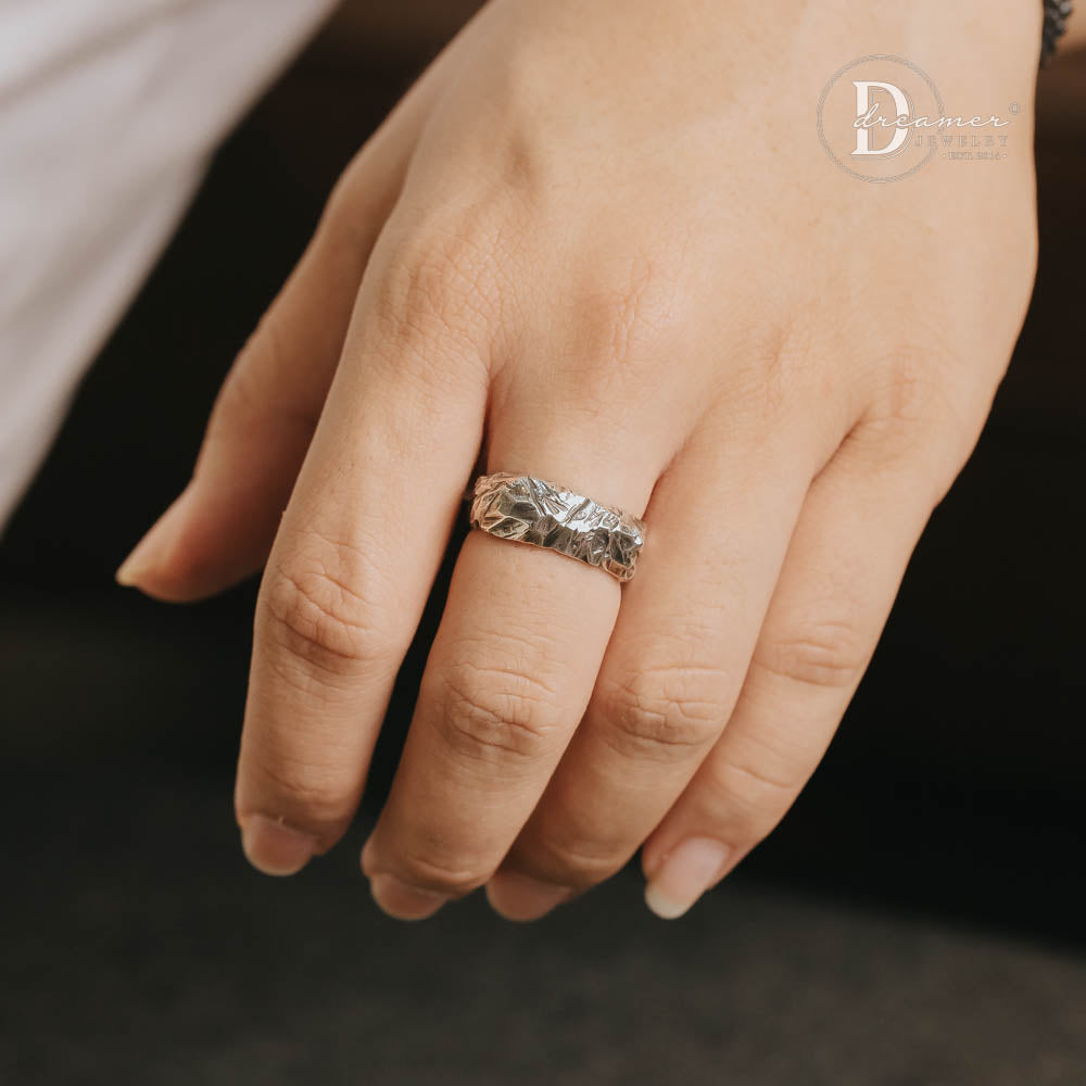 Handcrafted 925 Sterling Silver Raw Rock Texture Men's Band Ring (1-of-1 Wax Carved)