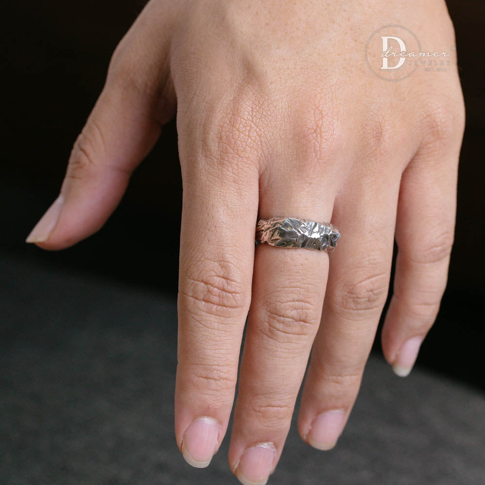 Handcrafted 925 Sterling Silver Raw Rock Texture Men's Band Ring (1-of-1 Wax Carved)