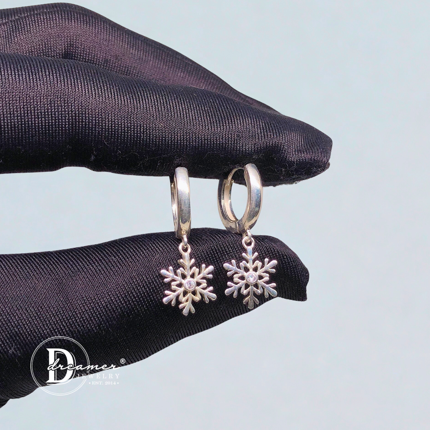 Bông Tai Khoen Bạc 925 Tòn Ten Kiểu Hoa Tuyết - Snowflake Silver Hoops Earrings - 2873BTH