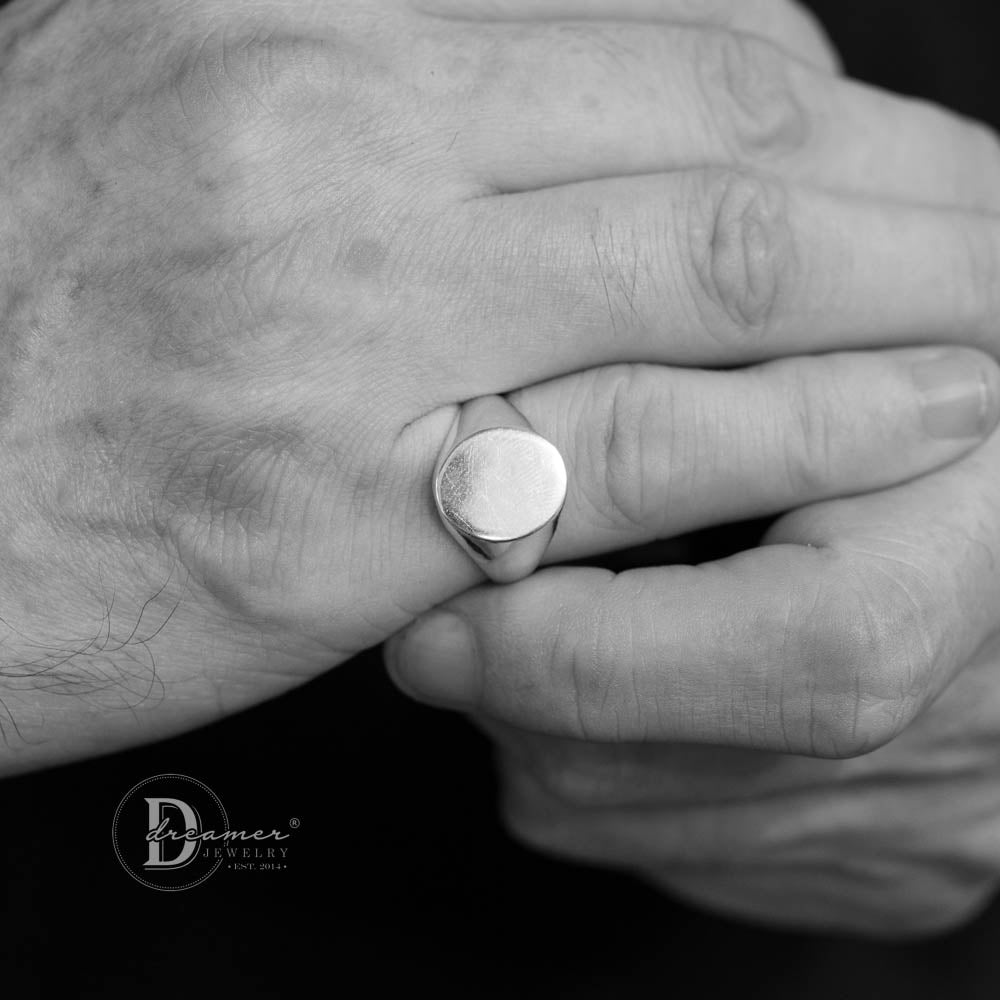 Handmade Solid 925 Silver Oval Signet Ring (13mm)