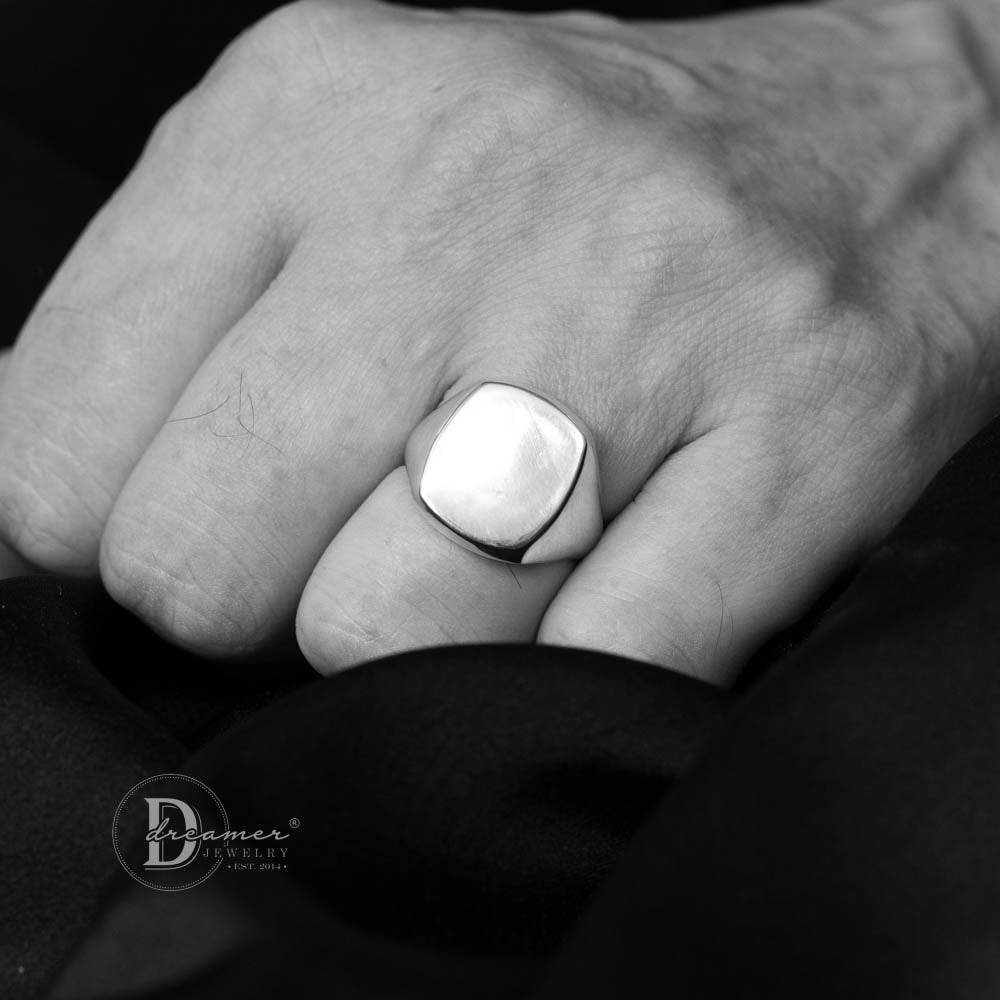Nhẫn Signet Ring Bạc Đặc 925 Dáng Chữ Nhật (Mặt 13mm x 15mm)