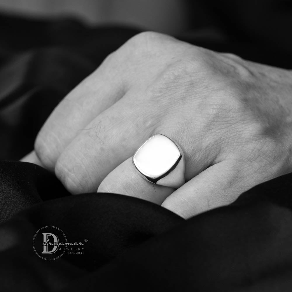 Nhẫn Signet Ring Bạc Đặc 925 Dáng Chữ Nhật (Mặt 13mm x 15mm)