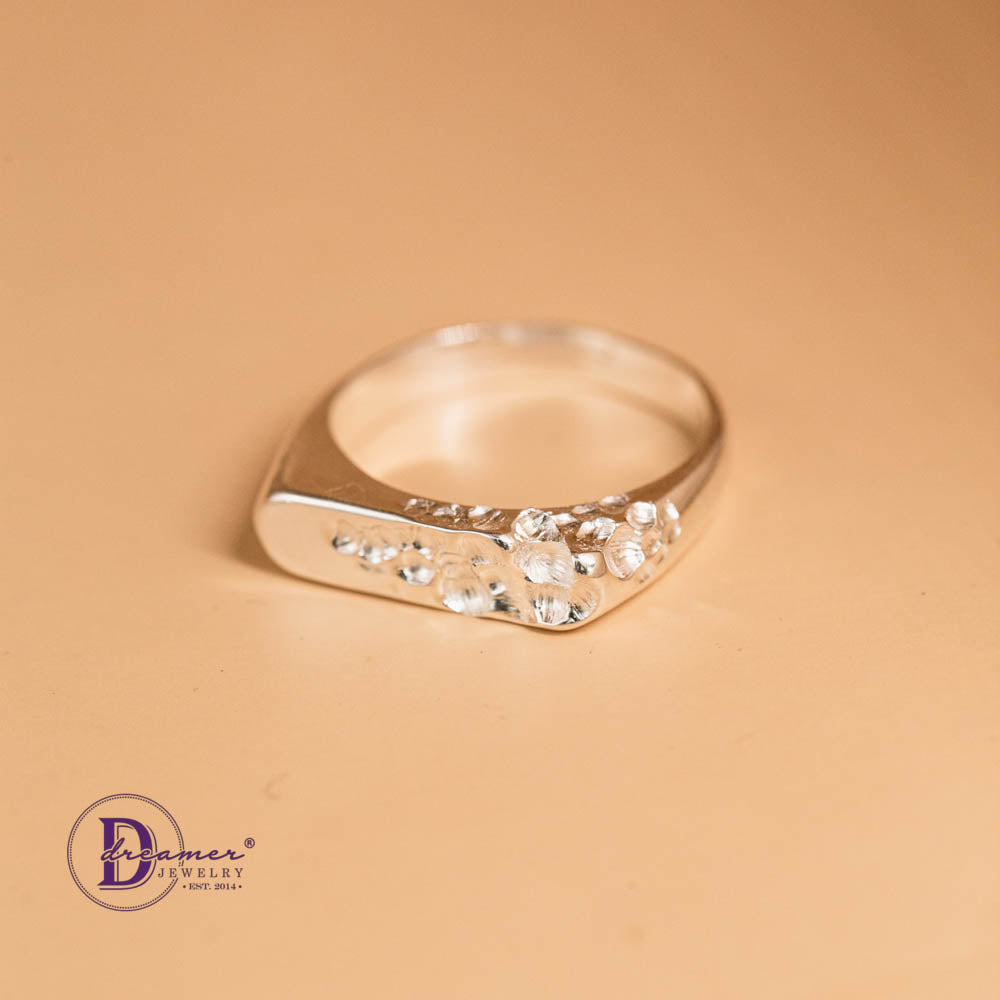 Nhẫn Signet Bạc 925 Họa Tiết Mài Khắc Thủ Công (Hand-Carved Texture)
