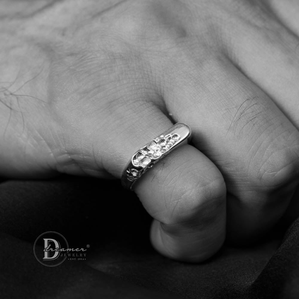 Nhẫn Signet Bạc 925 Họa Tiết Mài Khắc Thủ Công (Hand-Carved Texture)