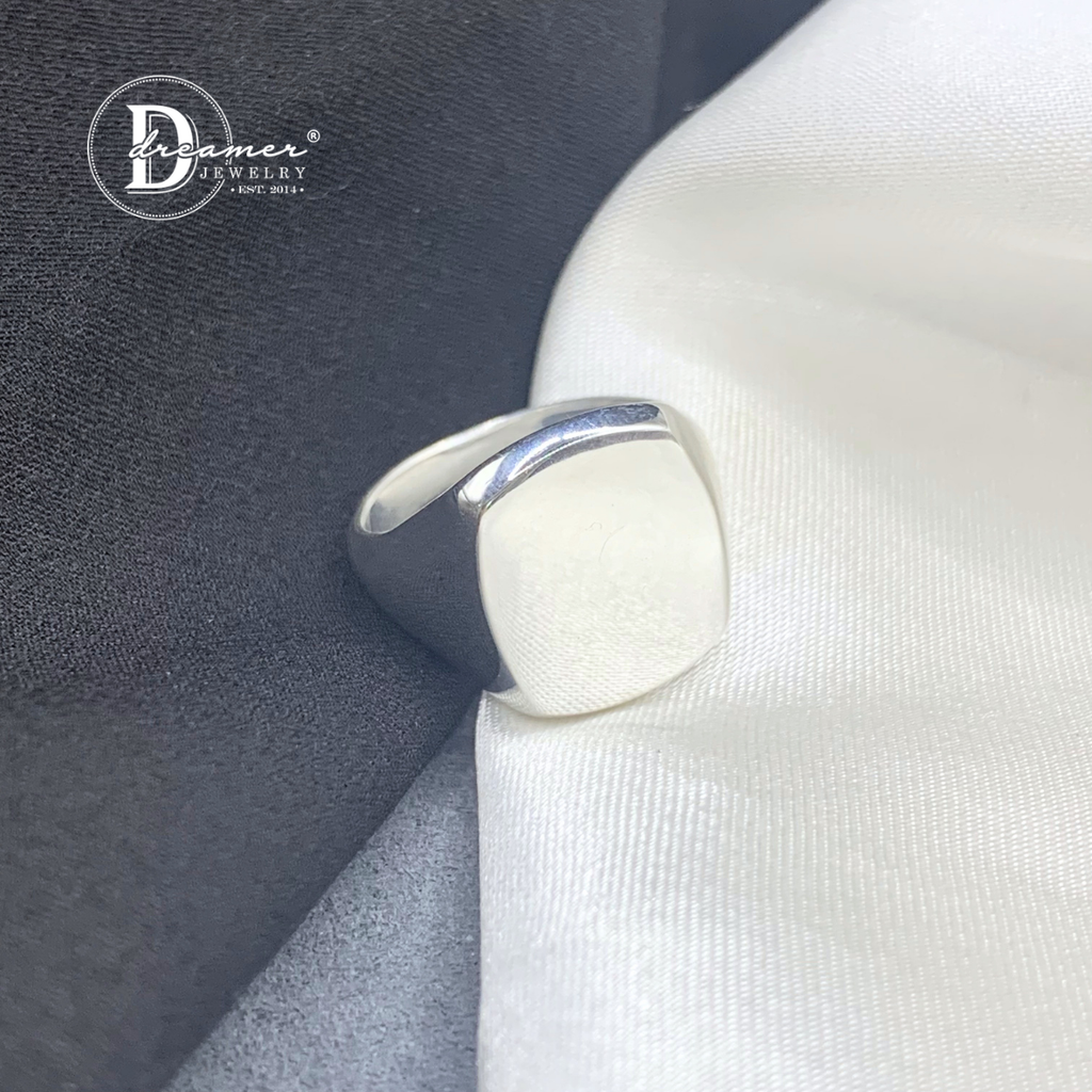 Nhẫn Signet Ring Bạc Đặc 925 Dáng Chữ Nhật (Mặt 13mm x 15mm)