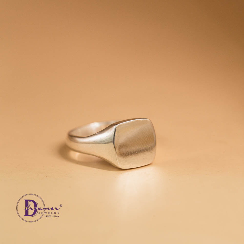 Nhẫn Signet Ring Bạc Đặc 925 Phom Vuông Tối Giản (Mặt 11mm x 11mm)