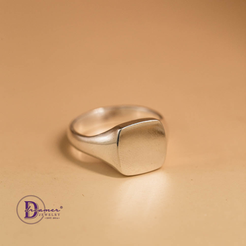 Nhẫn Signet Ring Bạc Đặc 925 Phom Vuông Tối Giản (Mặt 11mm x 11mm)