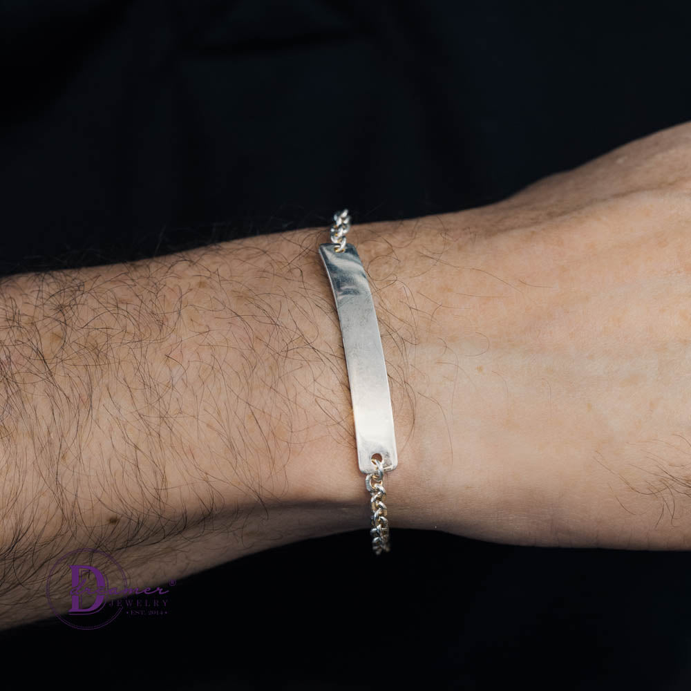 Custom Engraved Classic ID Bar Silver Bracelet – Unisex Chain