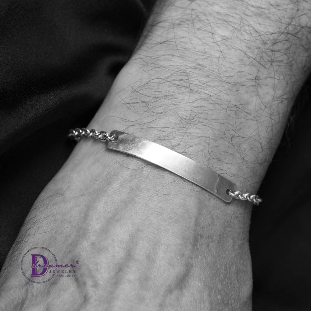 Custom Engraved Classic ID Bar Silver Bracelet – Unisex Chain
