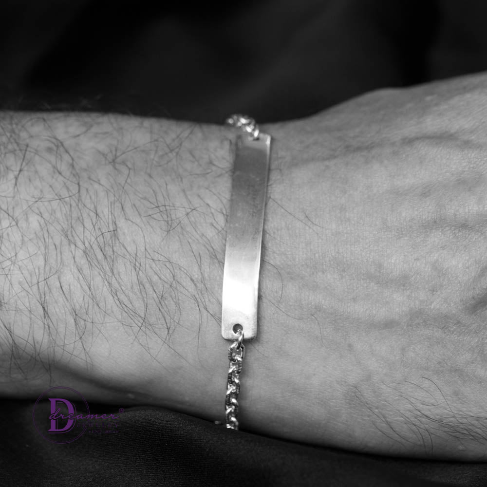 Custom Engraved Classic ID Bar Silver Bracelet – Unisex Chain