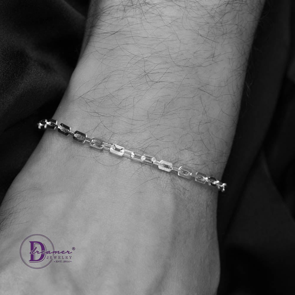 Slim Square Paperclip Link Silver Chain Bracelet – Modern Unisex