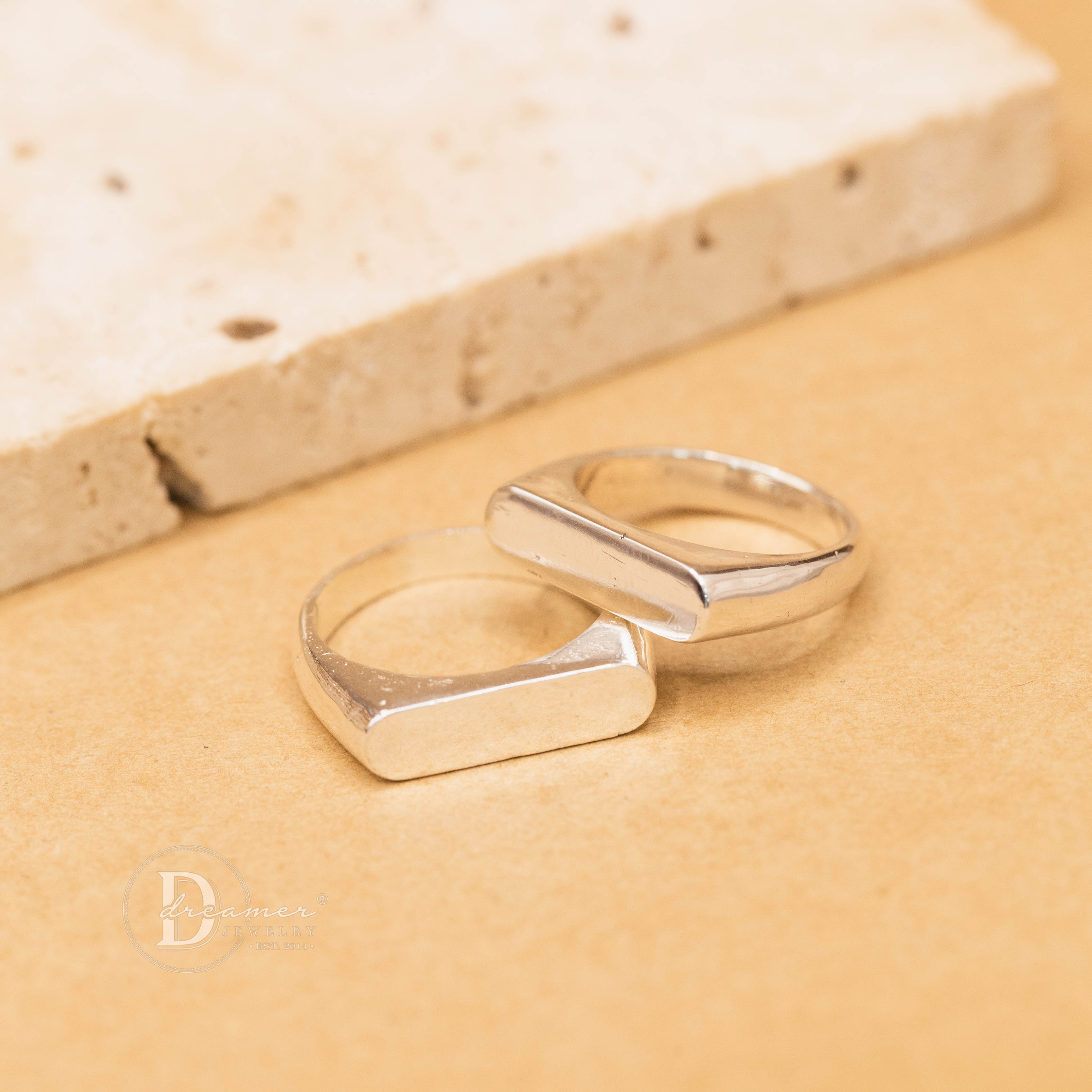 Nhẫn Bạc 925 Signet Mặt Chữ Nhật Đặc – Khắc Chữ Theo Yêu Cầu