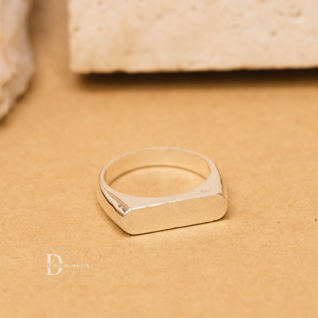 Nhẫn Bạc 925 Signet Mặt Chữ Nhật Đặc – Khắc Chữ Theo Yêu Cầu