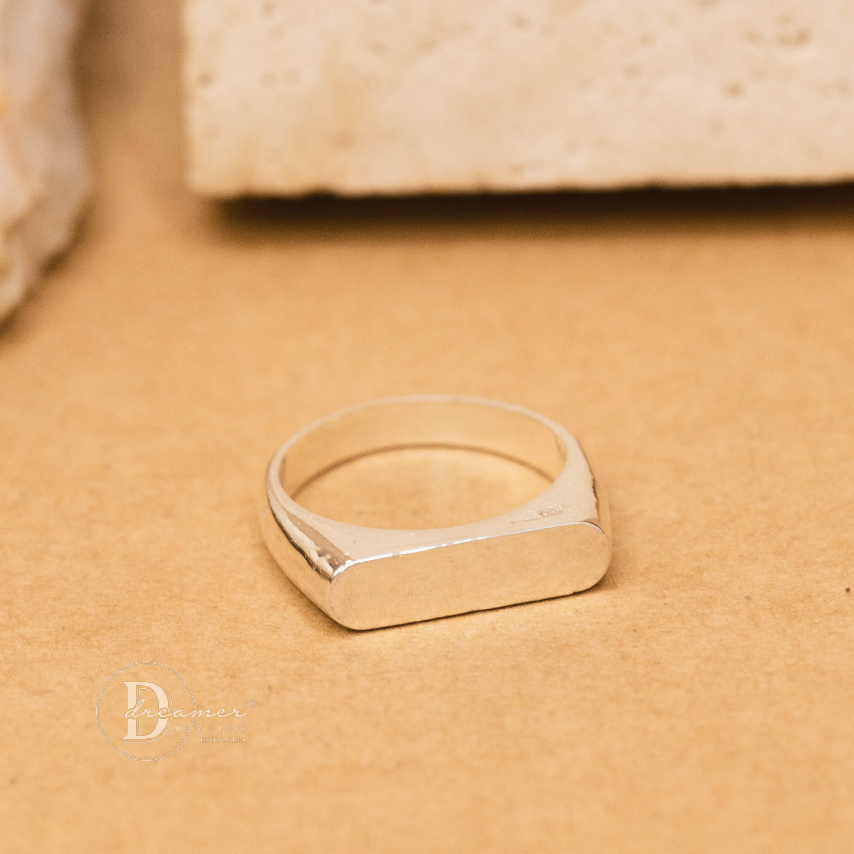Nhẫn Bạc 925 Signet Mặt Chữ Nhật Đặc – Khắc Chữ Theo Yêu Cầu