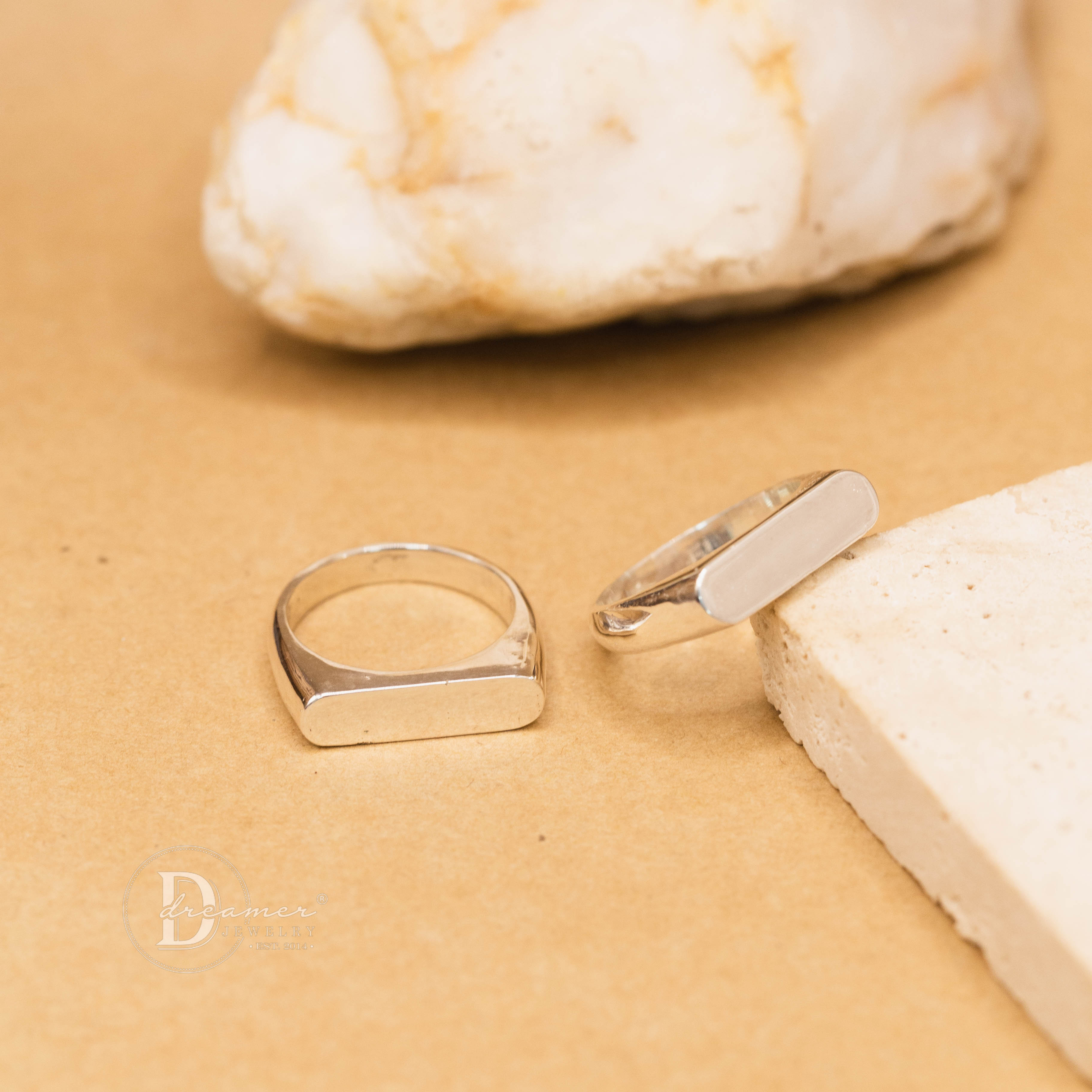 Nhẫn Bạc 925 Signet Mặt Chữ Nhật Đặc – Khắc Chữ Theo Yêu Cầu