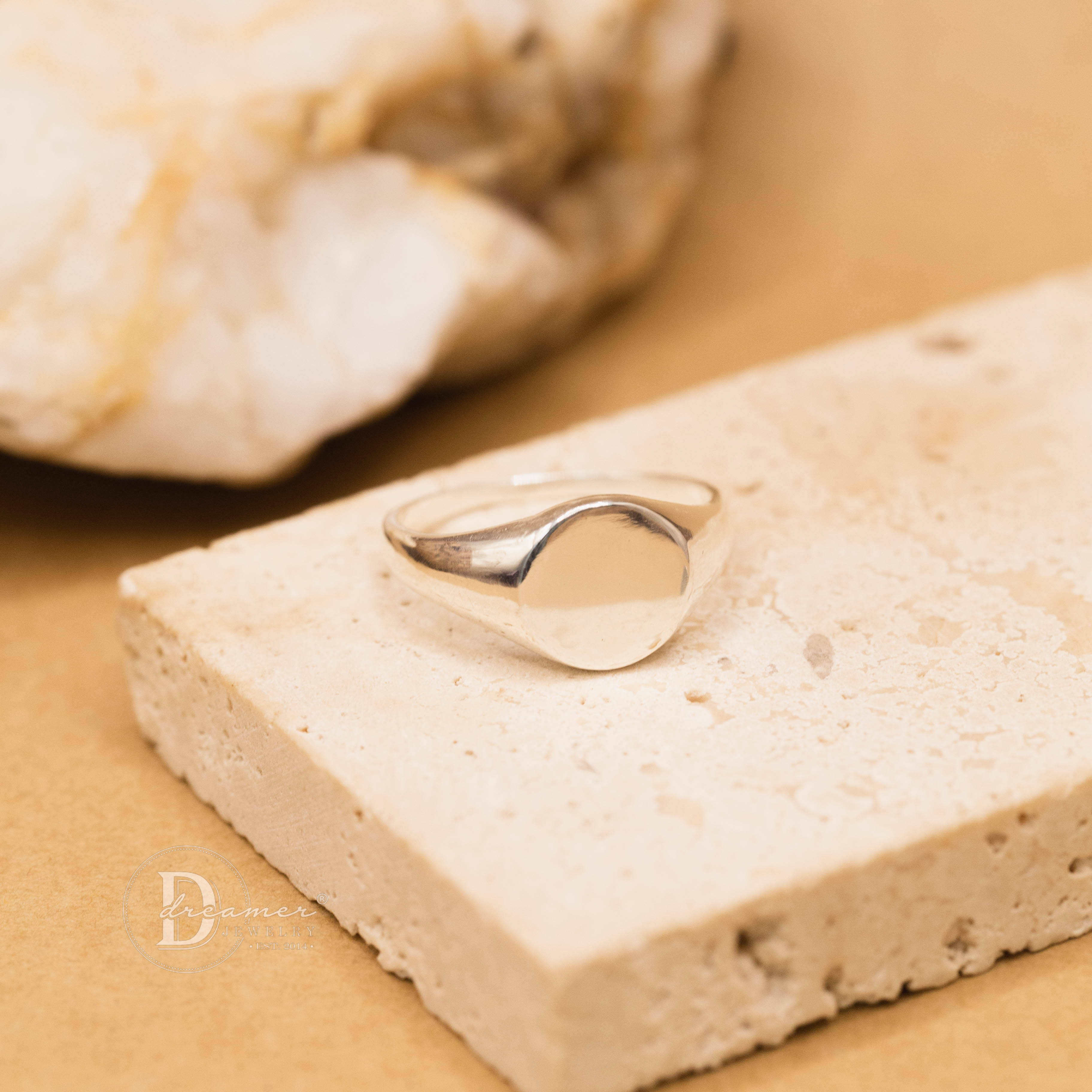 Nhẫn Bạc 925 Signet Mặt Tròn Trơn 10mm – Khắc Chữ Theo Yêu Cầu