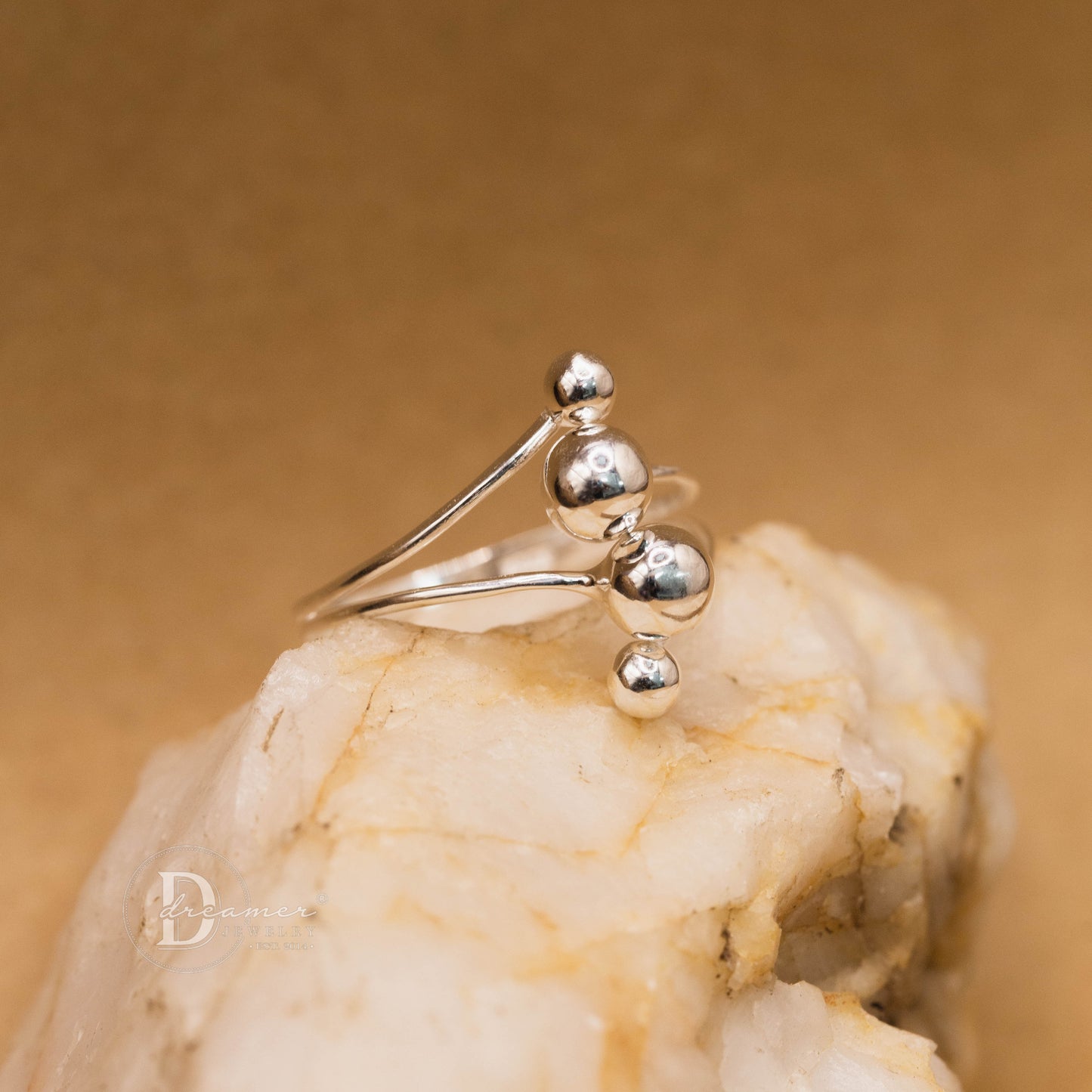Adjustable 4 Silver Bead Minimalist Ring – Sterling Silver 925