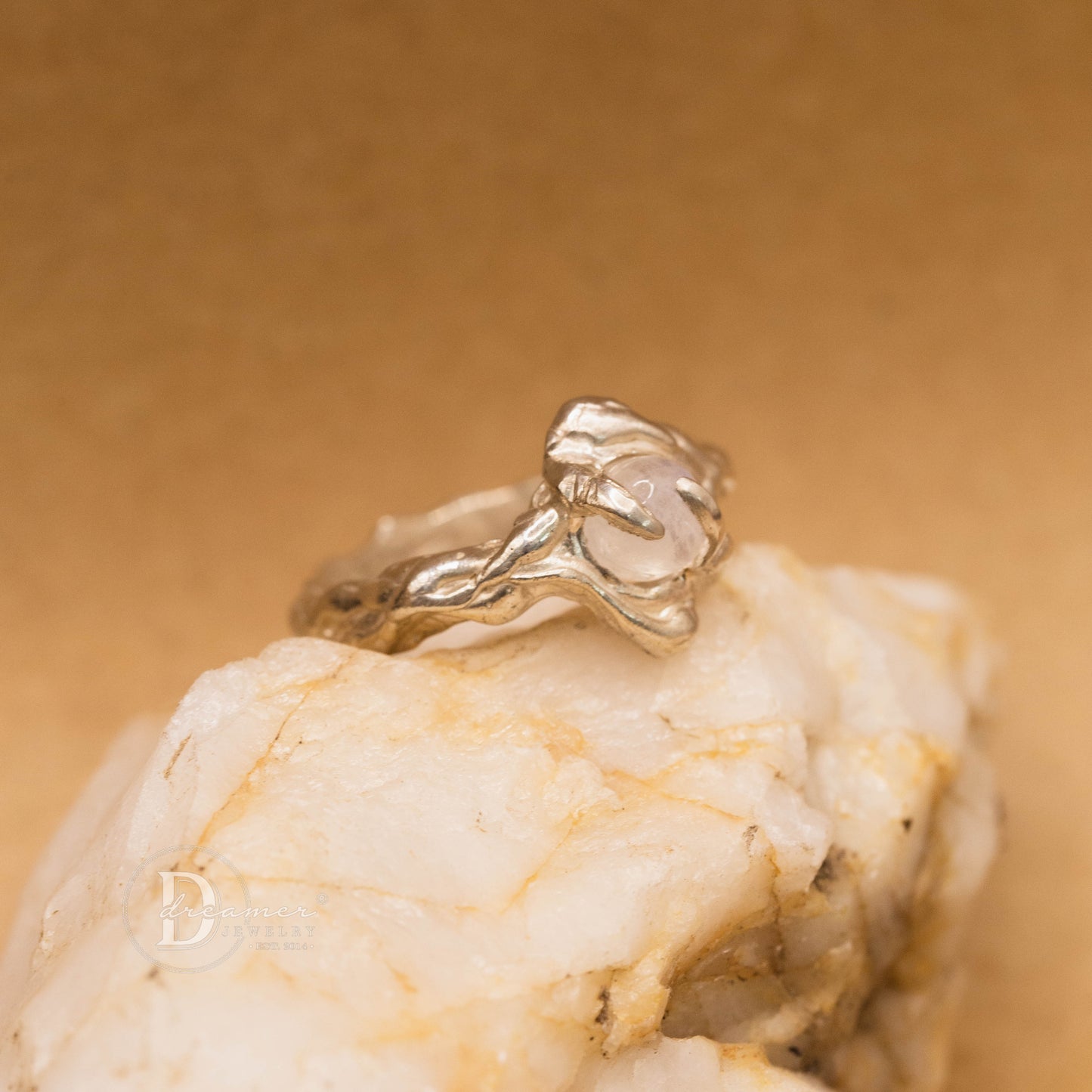 Unique Lost-Wax Melting Moonstone Silver Ring - Only 1 Piece - Organic Design