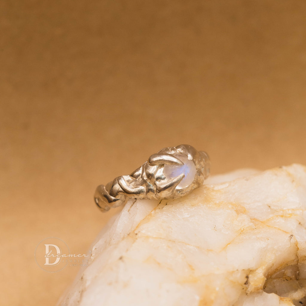 Unique Lost-Wax Melting Moonstone Silver Ring - Only 1 Piece - Organic Design