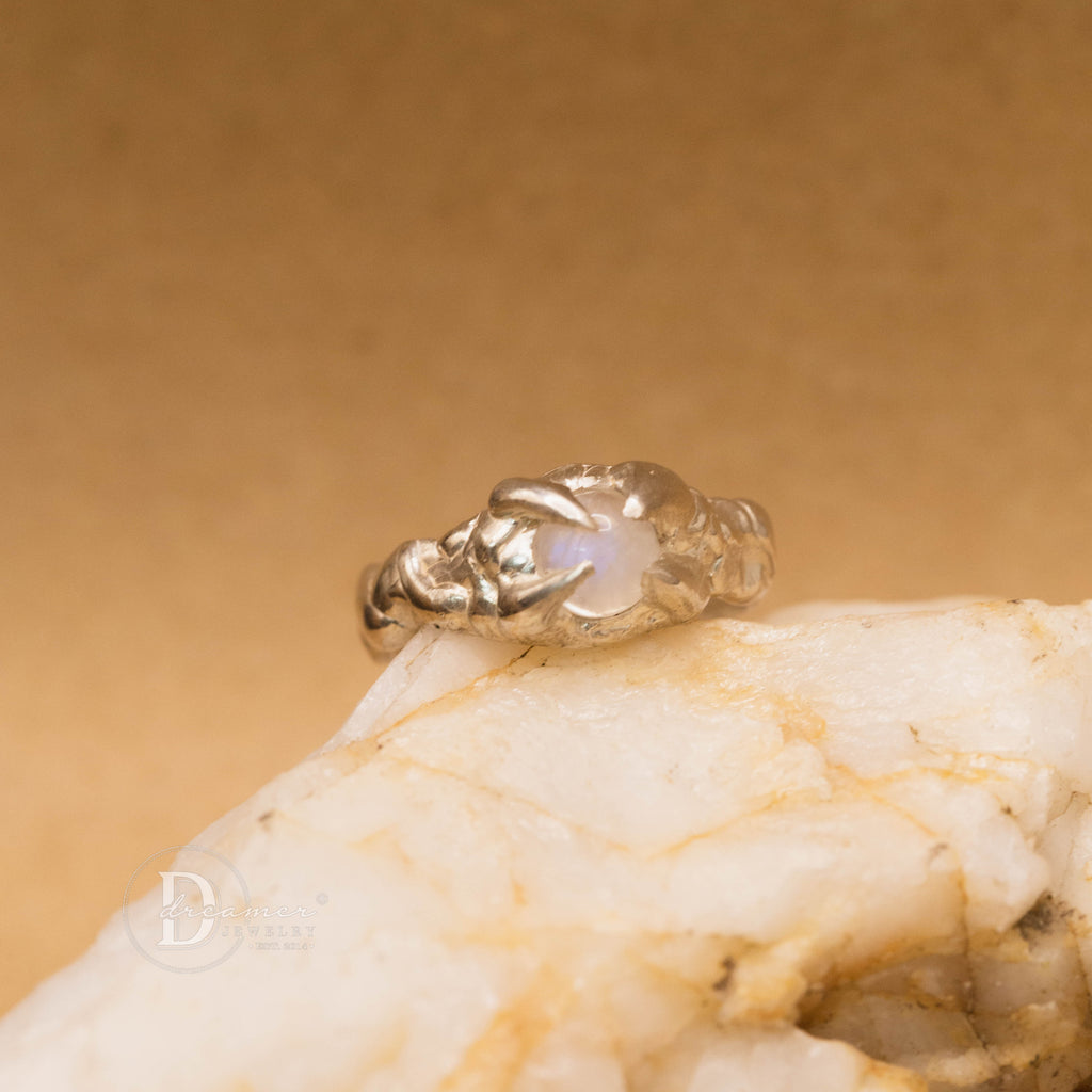 Unique Lost-Wax Melting Moonstone Silver Ring - Only 1 Piece - Organic Design