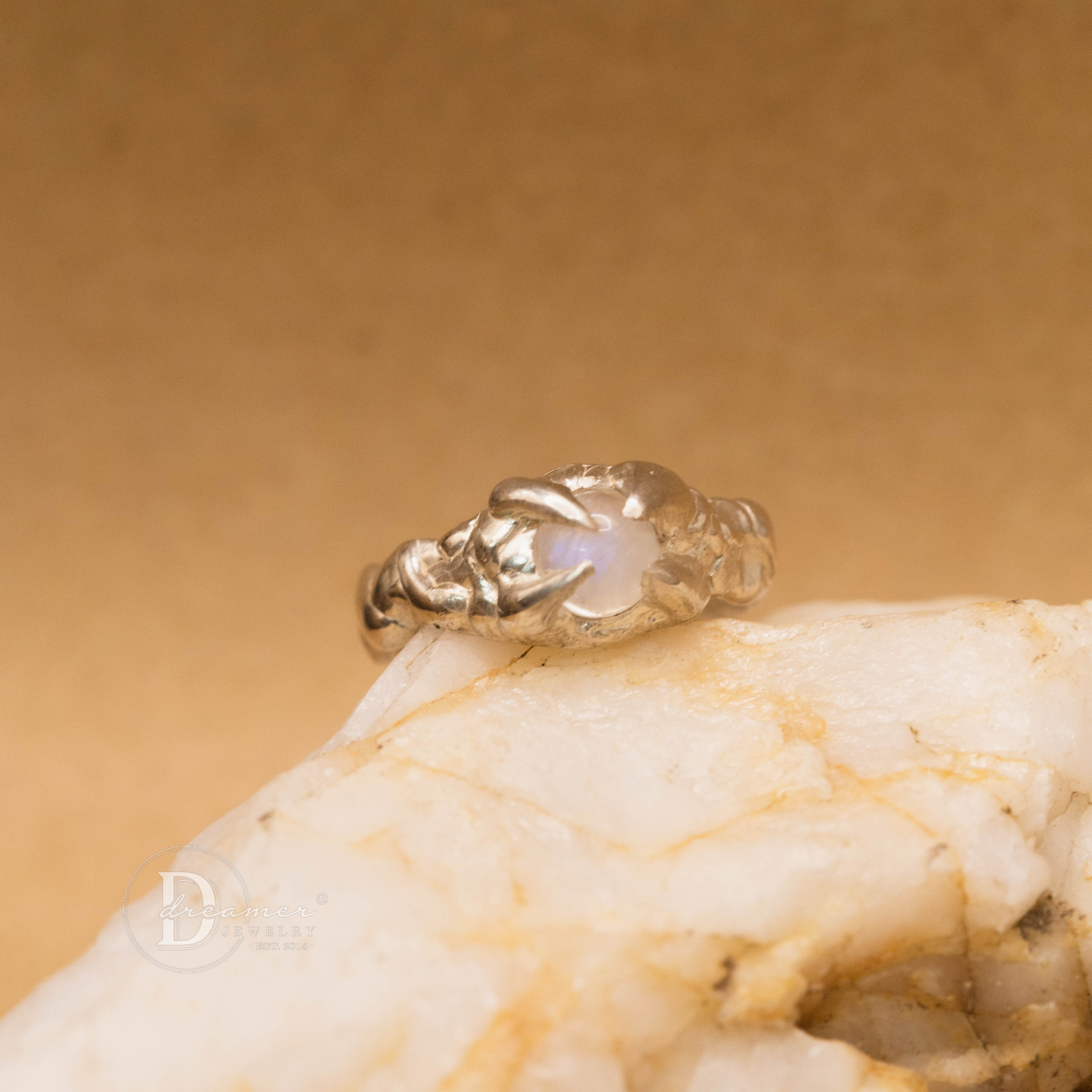 Unique Lost-Wax Melting Moonstone Silver Ring - Only 1 Piece - Organic Design