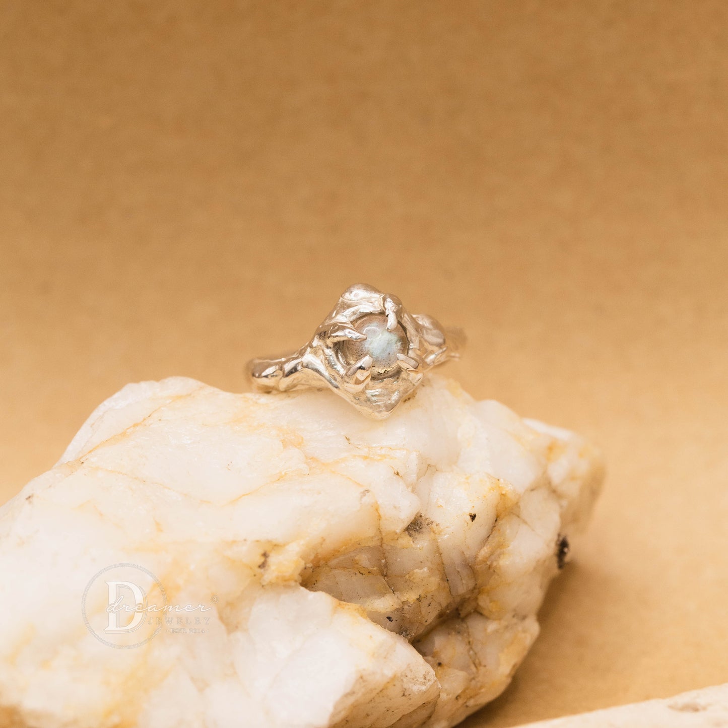 Unique Lost-Wax Melting Labradorite Silver Ring – 1-of-1 Organic Design