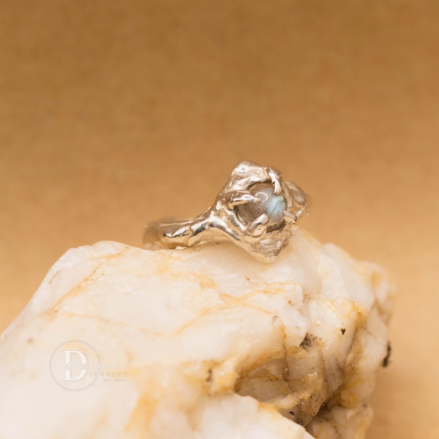 Unique Lost-Wax Melting Labradorite Silver Ring – 1-of-1 Organic Design