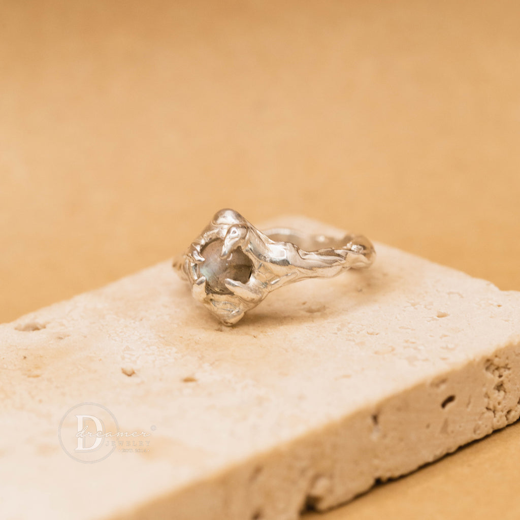 Nhẫn Bạc 925 Đúc Sáp Độc Bản Đá Xà Cừ Labradorite Tự Nhiên