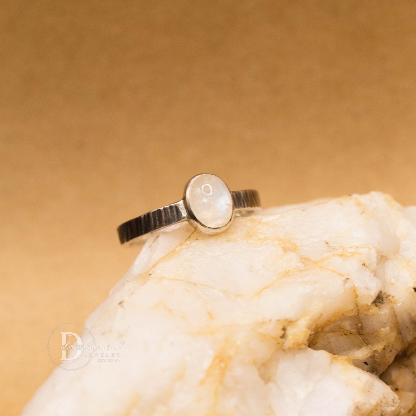 Oxidized Darken Moonstone Silver Ring – Minimalist 2mm Textured Band