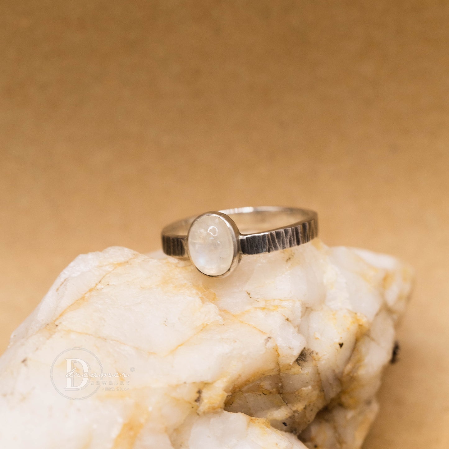 Oxidized Darken Moonstone Silver Ring – Minimalist 2mm Textured Band