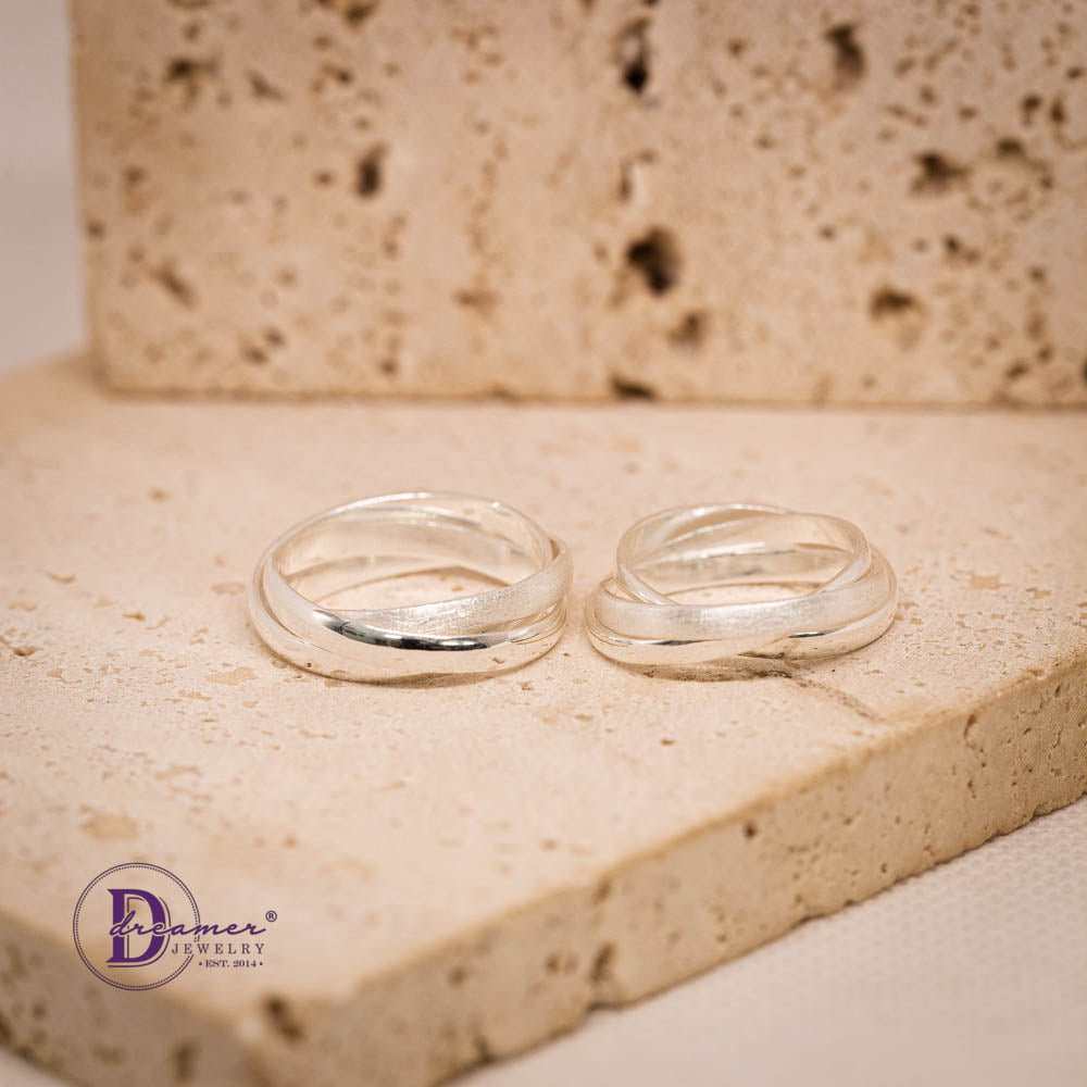 Nhẫn Bạc 925 Interlocking Rings Lồng Đan Ý Nghĩa Thủ Công (Set 3 Nhẫn Cát Nhám & Shiny)