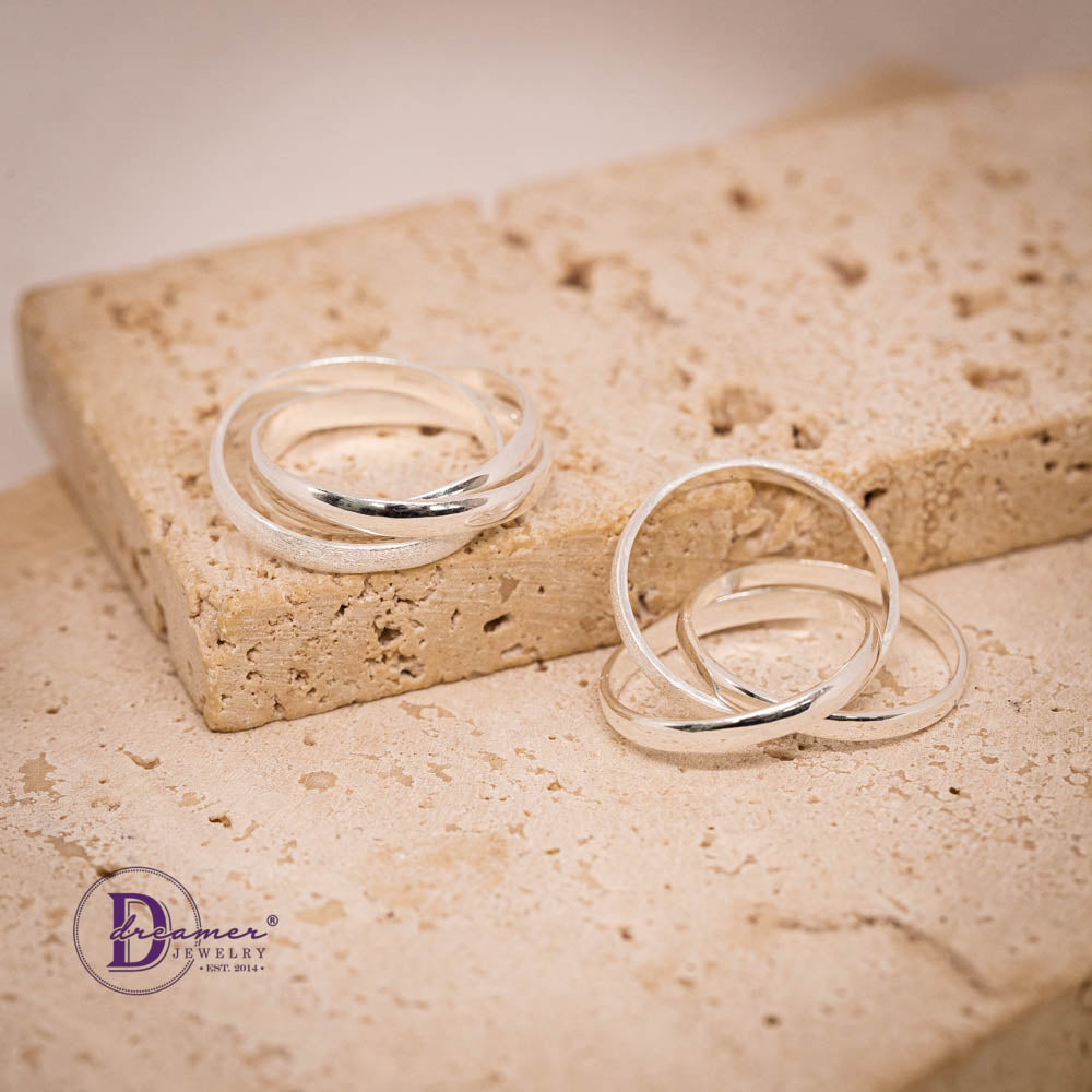 Nhẫn Bạc 925 Interlocking Rings Lồng Đan Ý Nghĩa Thủ Công (Set 3 Nhẫn Cát Nhám & Shiny)