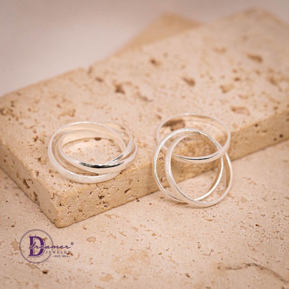 Nhẫn Bạc 925 Interlocking Rings Lồng Đan Ý Nghĩa Thủ Công (Set 3 Nhẫn Cát Nhám & Shiny)
