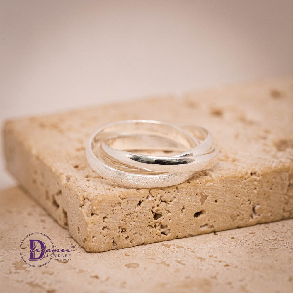 Nhẫn Bạc 925 Interlocking Rings Lồng Đan Ý Nghĩa Thủ Công (Set 3 Nhẫn Cát Nhám & Shiny)