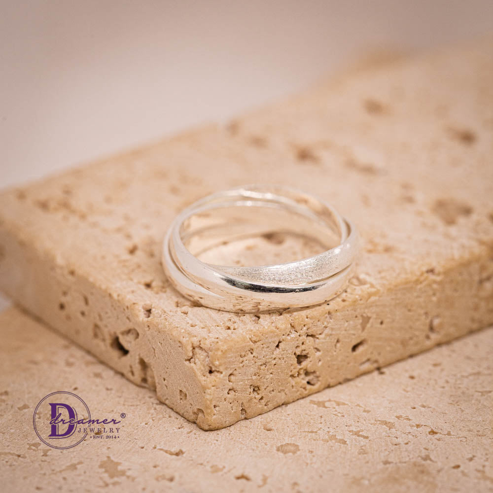 Nhẫn Bạc 925 Interlocking Rings Lồng Đan Ý Nghĩa Thủ Công (Set 3 Nhẫn Cát Nhám & Shiny)